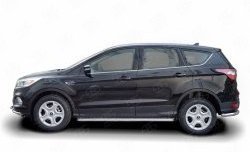 Порожки для ног (Ø42) SLITKOFF Ford Kuga 2 рестайлинг (2016-2019)  (лист - алюминий, профиль - нержавейка)