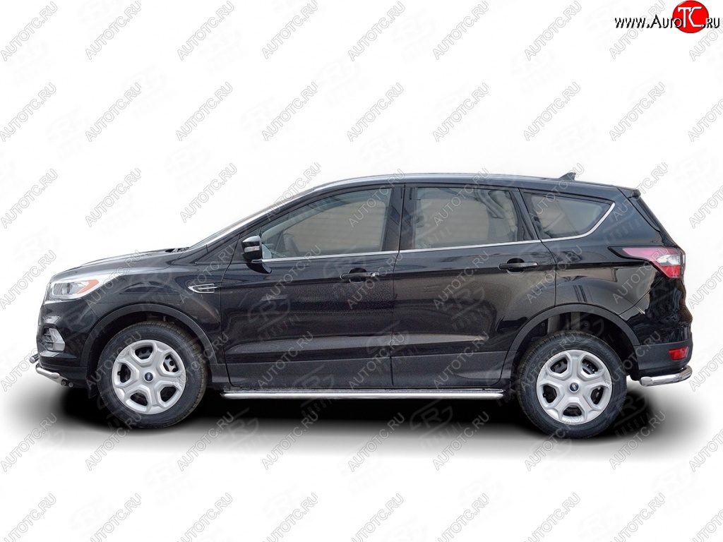 26 999 р. Порожки для ног (Ø42) SLITKOFF  Ford Kuga  2 (2016-2019) рестайлинг (лист - алюминий, профиль - нержавейка)  с доставкой в г. Таганрог