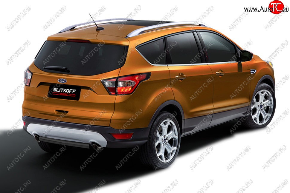 4 549 р. Защита заднего бампера Slitkoff (d57, короткая)  Ford Kuga  2 (2016-2019) рестайлинг (Сталь с полимерным покрытием. Цвет: чёрный)  с доставкой в г. Таганрог