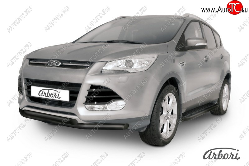 6 119 р. Защита переднего бампера Arbori (черная, 2 трубы d57 mm). Ford Kuga 2 дорестайлинг (2013-2016)  с доставкой в г. Таганрог