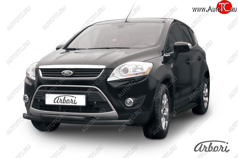 1 349 р. Защита переднего бампера Arbori (черная, 2 трубы d57 и 57 mm) Ford Kuga 1 (2008-2013)  с доставкой в г. Таганрог