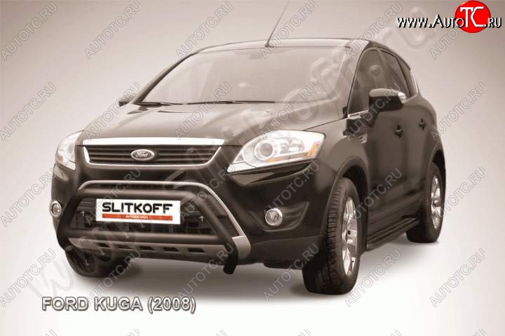 18 999 р. Кенгурятник d57 Slitkoff (низкий с перемычкой) Ford Kuga 1 (2008-2013) (Цвет: серебристый)  с доставкой в г. Таганрог