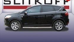 14 999 р. Защита порогов из круглой трубы диаметром 76 мм Slitkoff  Ford Kuga  1 (2008-2013) (Нержавейка, Полированная)  с доставкой в г. Таганрог. Увеличить фотографию 1