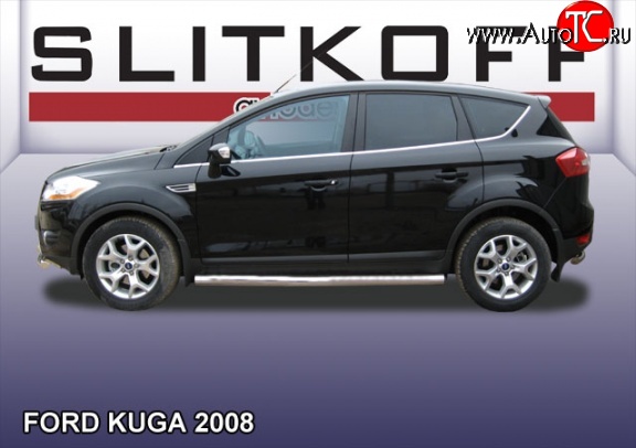 14 999 р. Защита порогов из круглой трубы диаметром 76 мм Slitkoff  Ford Kuga  1 (2008-2013) (Нержавейка, Полированная)  с доставкой в г. Таганрог