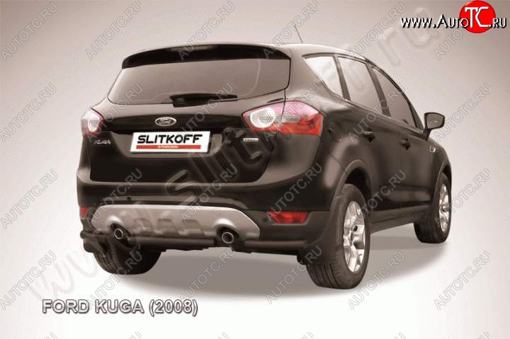 4 999 р. Защита заднего бампера d57 Slitkoff (d57, черная, короткая)  Ford Kuga  1 (2008-2013) (Цвет: серебристый)  с доставкой в г. Таганрог