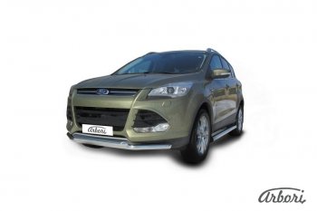 16 999 р. Защита переднего бампера Arbori (нержавейка, 2 трубы d57 и 57 mm) Ford Kuga 2 дорестайлинг (2013-2016)  с доставкой в г. Таганрог. Увеличить фотографию 2