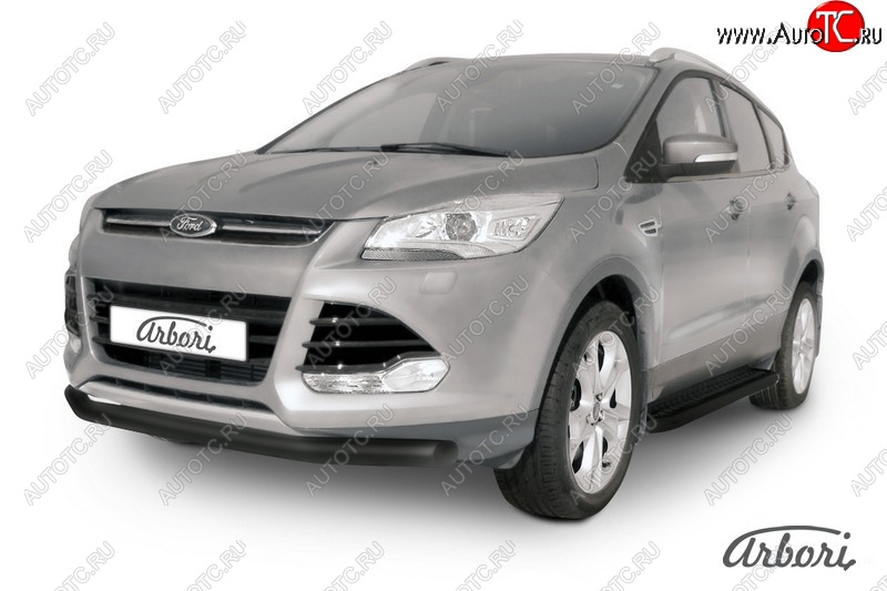 7 019 р. Защита переднего бампера Arbori (черная, 1 труба d76 mm). Ford Kuga 2 дорестайлинг (2013-2016)  с доставкой в г. Таганрог