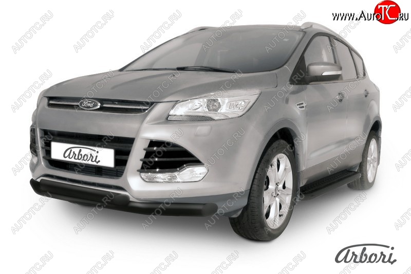 8 369 р. Защита переднего бампера Arbori (черная, 2 трубы d76 и 57 mm) Ford Kuga 2 дорестайлинг (2013-2016)  с доставкой в г. Таганрог