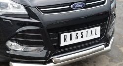 20 999 р. Защита переднего бампера (2 трубыØ76 и 63 мм, нержавейка) SLITKOFF  Ford Kuga  2 (2013-2016) дорестайлинг  с доставкой в г. Таганрог. Увеличить фотографию 2