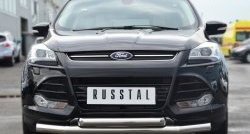 Защита переднего бампера (2 трубыØ76 и 63 мм, нержавейка) SLITKOFF Ford (Форд) Kuga (Куга)  2 (2013-2016) 2 дорестайлинг