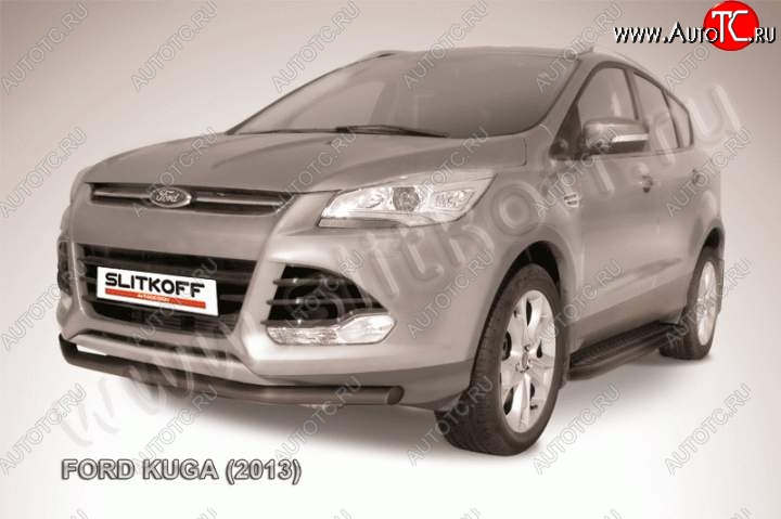 7 749 р. Защита переднего бампера Slitkoff (труба d57)  Ford Kuga  2 (2013-2016) дорестайлинг (Цвет: серебристый)  с доставкой в г. Таганрог