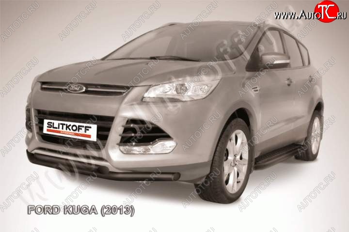 8 999 р. Защита переднего бампера Slitkoff (труба d57/d57) Ford Kuga 2 дорестайлинг (2013-2016) (Цвет: серебристый)  с доставкой в г. Таганрог