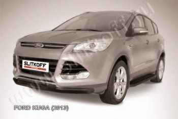 11 299 р. Защита переднего бампера Slitkoff (труба d76/d57)  Ford Kuga  2 (2013-2016) дорестайлинг (Цвет: серебристый)  с доставкой в г. Таганрог. Увеличить фотографию 1