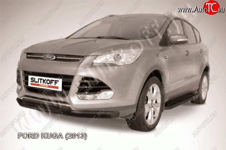 12 549 р. Защита переднего бампера Slitkoff (труба d76/d57) Ford Kuga 2 дорестайлинг (2013-2016) (Цвет: серебристый)  с доставкой в г. Таганрог