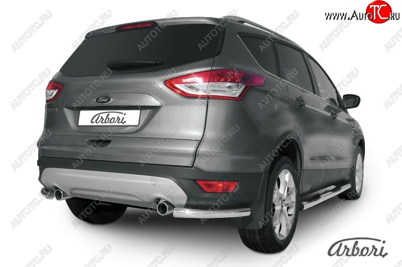 6 389 р. Защита заднего бампера Arbori (уголки, нержавейка, 1 труба d57 mm). Ford Kuga 2 дорестайлинг (2013-2016)  с доставкой в г. Таганрог