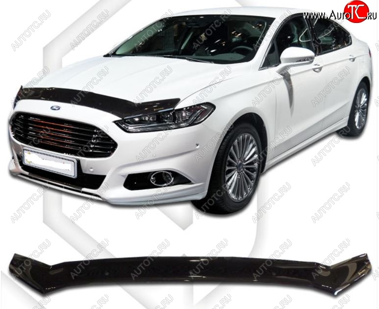 2 099 р. Дефлектор капота CA-Plastiс  Ford Mondeo  MK5 CD391 (2014-2018) дорестайлинг седан (Classic черный, Без надписи)  с доставкой в г. Таганрог