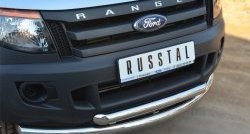 26 999 р. Защита переднего бампера (2 трубыØ76 и 63 мм, нержавейка) SLITKOFF  Ford Ranger ( DoubleCab,  RapCab) (2011-2016) дорестайлинг, дорестайлинг  с доставкой в г. Таганрог. Увеличить фотографию 2