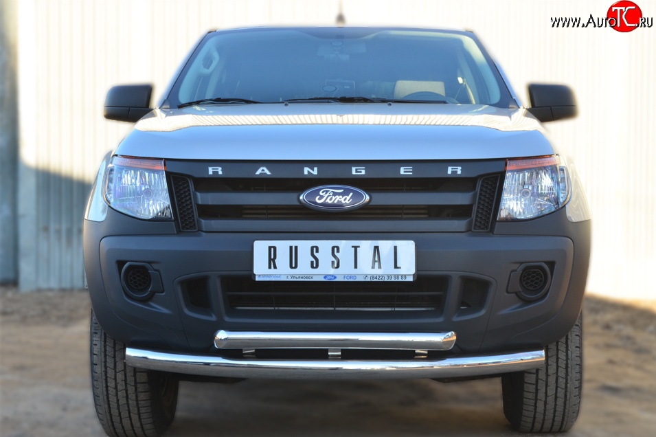 26 999 р. Защита переднего бампера (2 трубыØ76 и 63 мм, нержавейка) SLITKOFF  Ford Ranger ( DoubleCab,  RapCab) (2011-2016) дорестайлинг, дорестайлинг  с доставкой в г. Таганрог