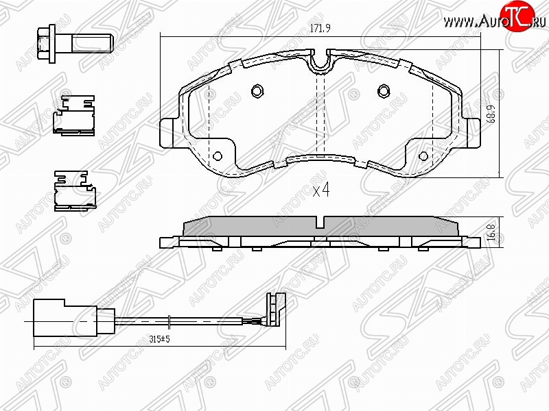 1 789 р. Колодки тормозные (передние) SAT Ford Transit цельнометаллический фургон (2014-2022)  с доставкой в г. Таганрог