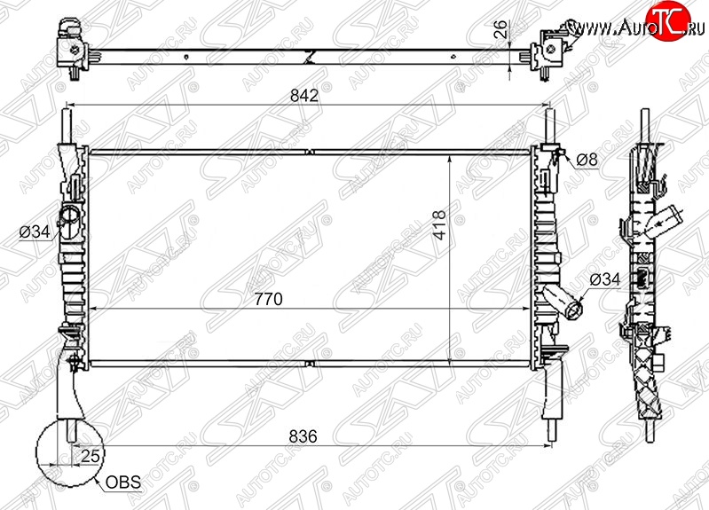 7 699 р. Радиатор двигателя SAT (пластинчатый, 2.2TD/2.3/2.4TD, МКПП) Ford Transit цельнометаллический фургон (2006-2014)  с доставкой в г. Таганрог