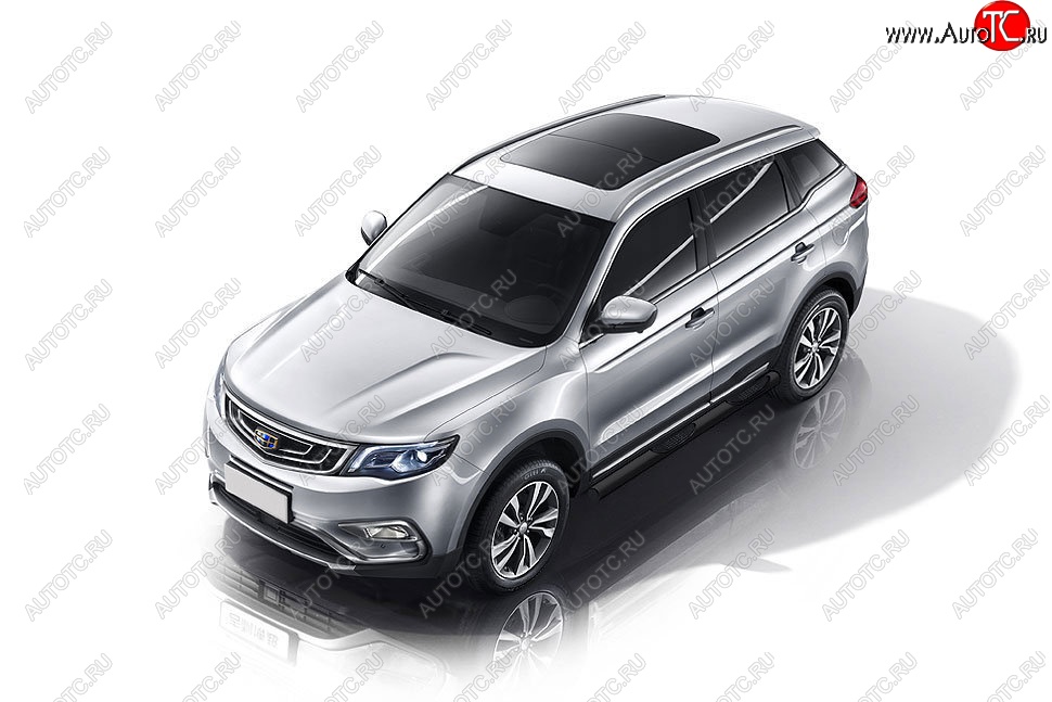 13 749 р. Защита порогов Slitkoff (d76, с проступями) Geely Atlas NL3 (2016-2022) (Сталь с полимерным покрытием. Цвет: чёрный)  с доставкой в г. Таганрог