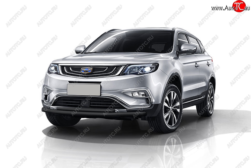 9 699 р. Защита переднего бампера Slitkoff (двойная, d57/42 мм)  Geely Atlas  NL3 (2016-2022) (Сталь с полимерным покрытием. Цвет: чёрный)  с доставкой в г. Таганрог