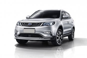 9 699 р. Защита переднего бампера Slitkoff (двойная, d57/42 мм)  Geely Atlas  NL3 (2016-2022) (Сталь с полимерным покрытием. Цвет: серебристый)  с доставкой в г. Таганрог. Увеличить фотографию 1