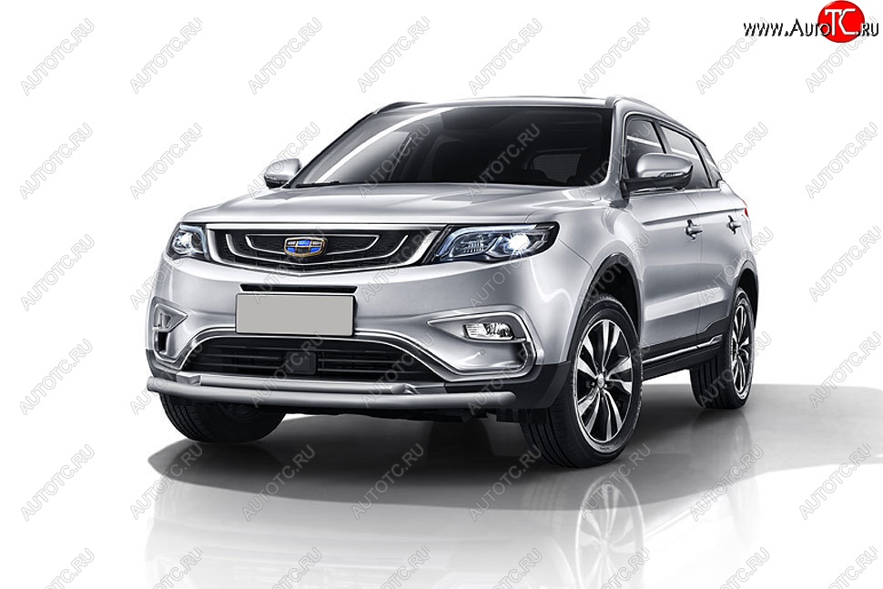 9 699 р. Защита переднего бампера Slitkoff (двойная, d57/42 мм)  Geely Atlas  NL3 (2016-2022) (Сталь с полимерным покрытием. Цвет: серебристый)  с доставкой в г. Таганрог