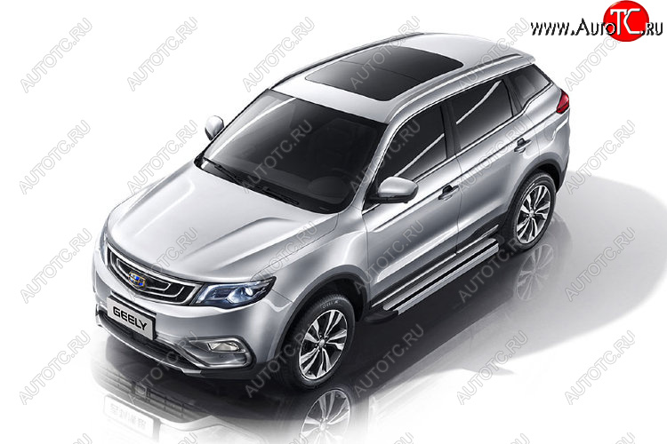 10 699 р. Пороги алюминиевые Slitkoff Geely Atlas NL3 (2016-2022) (Luxe Silver)  с доставкой в г. Таганрог