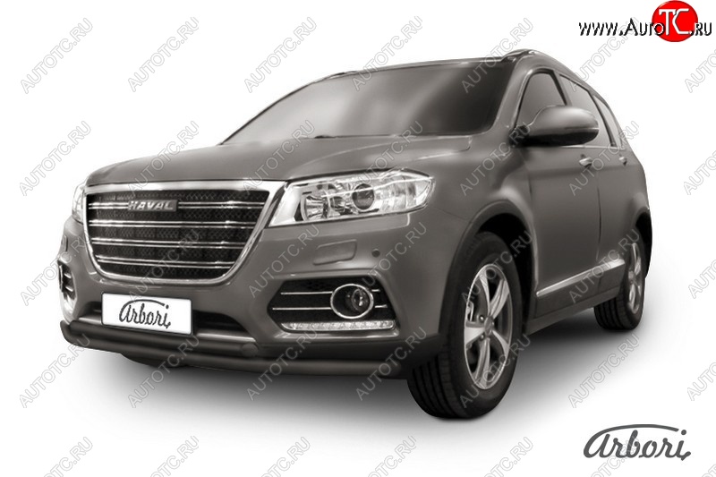 9 699 р. Защита переднего бампера Arbori (черная, 2 трубы d57 и 42 mm) Haval H6 (2013-2020)  с доставкой в г. Таганрог