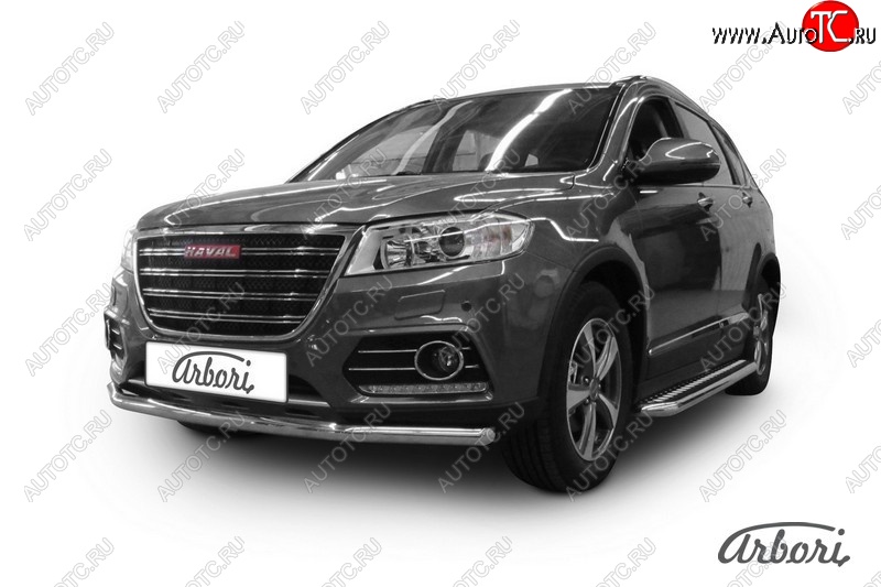 4 999 р. Защита переднего бампера Arbori (нержавейка, 2 трубы d57 и 42 mm) Haval H6 (2013-2020)  с доставкой в г. Таганрог