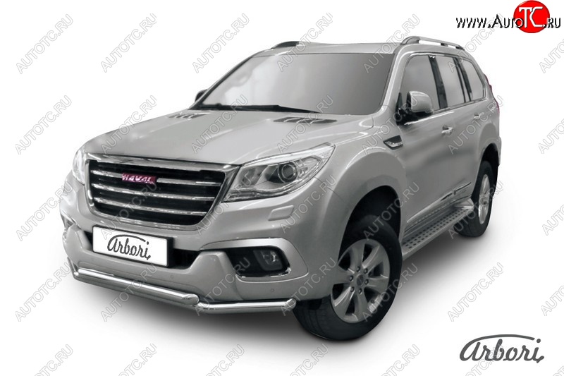 14 363 р. Защита переднего бампера Arbori (нержавейка, 2 трубы d57 и 57 mm) Haval H9 дорестайлинг (2015-2017)  с доставкой в г. Таганрог