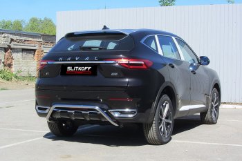 15 549 р. Защита заднего бампера (Ø42 мм, нержавейка) Slitkoff Haval F7x дорестайлинг (2019-2022)  с доставкой в г. Таганрог. Увеличить фотографию 1