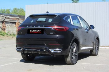 10 849 р. Защита заднего бампера (Ø42 мм скоба, окрашенная) Slitkoff Haval F7x дорестайлинг (2019-2022) (цвет: черный)  с доставкой в г. Таганрог. Увеличить фотографию 1