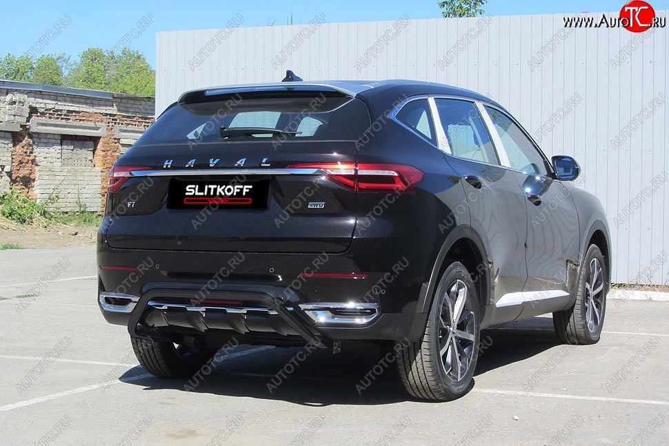 10 849 р. Защита заднего бампера (Ø42 мм скоба, окрашенная) Slitkoff Haval F7x дорестайлинг (2019-2022) (цвет: черный)  с доставкой в г. Таганрог