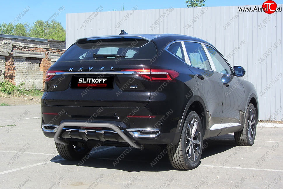 10 849 р. Защита заднего бампера (Ø42 мм скоба, окрашенная) Slitkoff  Haval F7 - F7x (цвет: серебро)  с доставкой в г. Таганрог