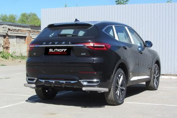 4 649 р. Защита заднего бампера (Ø57 мм уголки, окрашенная) Slitkoff Haval F7x дорестайлинг (2019-2022) (цвет: серебро)  с доставкой в г. Таганрог. Увеличить фотографию 1