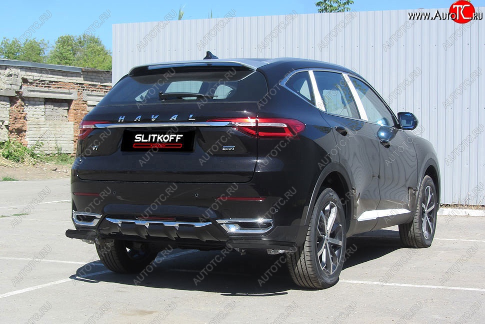 4 649 р. Защита заднего бампера (Ø57 мм уголки, окрашенная) Slitkoff  Haval F7 - F7x (цвет: черный)  с доставкой в г. Таганрог