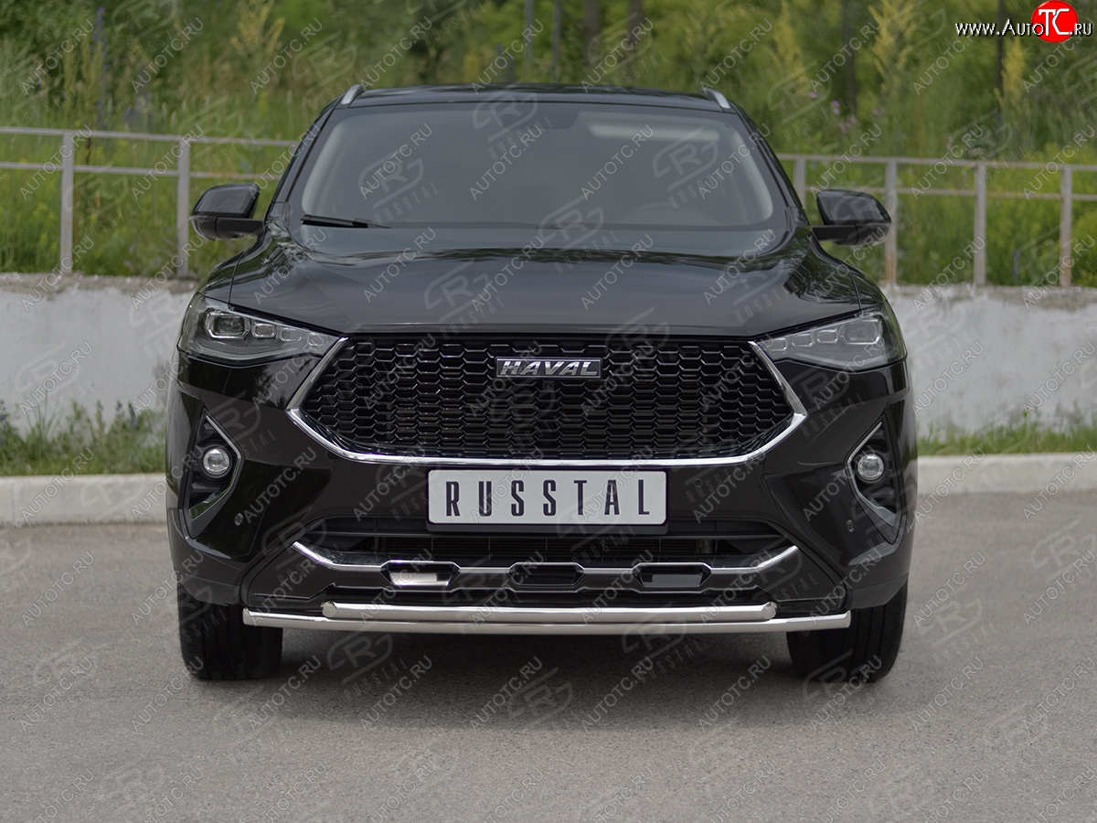 13 999 р. Защита переднего бампера (Ø42 мм, нержавейка, 4WD) SLITKOFF Haval F7x  дорестайлинг (2019-2022) (полированная нержавейка)  с доставкой в г. Таганрог