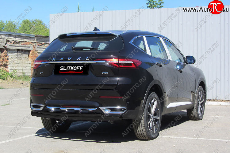 9 699 р. Защита заднего бампера (d57+d42) Slitkoff Haval F7x дорестайлинг (2019-2022) (Цвет: черный)  с доставкой в г. Таганрог