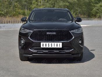 12 349 р. Защита переднего бампера SLITKOFF (Ø57 секции/Ø42 дуга) Haval F7x  дорестайлинг (2019-2022) (нержавейка с полимерным покрытием, черный)  с доставкой в г. Таганрог. Увеличить фотографию 2