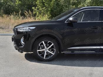 12 349 р. Защита переднего бампера SLITKOFF (Ø57 секции/Ø42 дуга) Haval F7x  дорестайлинг (2019-2022) (нержавейка с полимерным покрытием, черный)  с доставкой в г. Таганрог. Увеличить фотографию 3