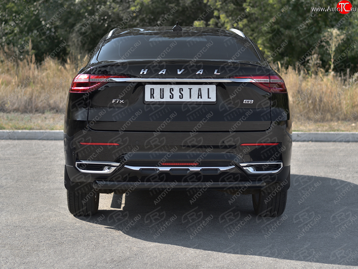 7 649 р. Защита заднего бампера (1.5 4WD Ø57 мм) SLITKOFF Haval F7x дорестайлинг (2019-2022) (нержавейка с полимерным покрытием, черный)  с доставкой в г. Таганрог