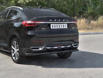 9 399 р. Защита заднего бампера (1.5 4WD Ø57 мм) SLITKOFF Haval F7x дорестайлинг (2019-2022) (нержавейка с полимерным покрытием, черный)  с доставкой в г. Таганрог. Увеличить фотографию 1