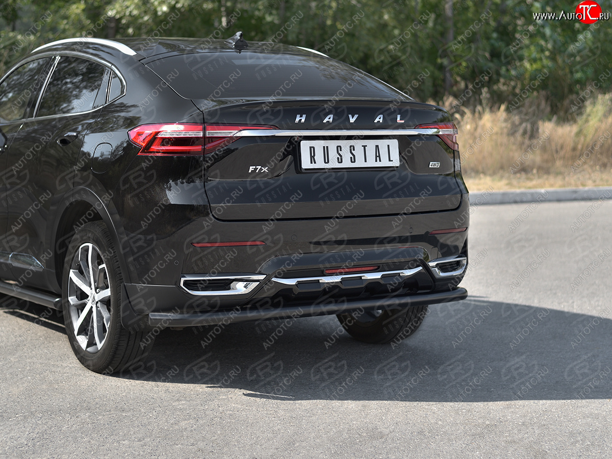 9 399 р. Защита заднего бампера (1.5 4WD Ø57 мм) SLITKOFF Haval F7x дорестайлинг (2019-2022) (нержавейка с полимерным покрытием, черный)  с доставкой в г. Таганрог