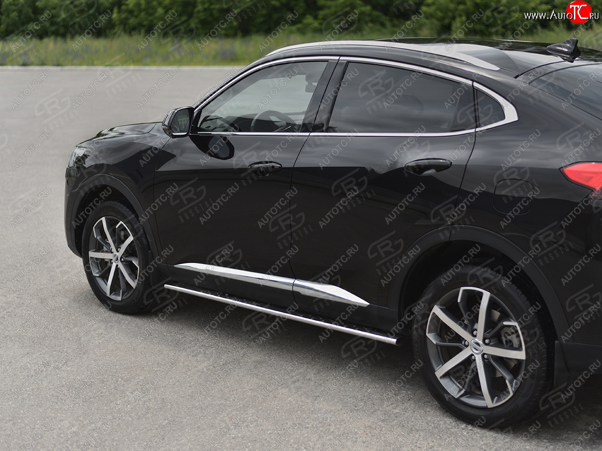 23 749 р. Защита порогов (Ø75x42 мм, с проступью) Russtal Haval F7x  дорестайлинг (2019-2022) (полированная нержавейка)  с доставкой в г. Таганрог