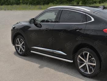 17 649 р. Защита порогов (Ø63 мм) SLITKOFF  Haval F7x (2019-2022)  дорестайлинг (полированная нержавейка, торцы с пластиковыми заглушками)  с доставкой в г. Таганрог. Увеличить фотографию 1