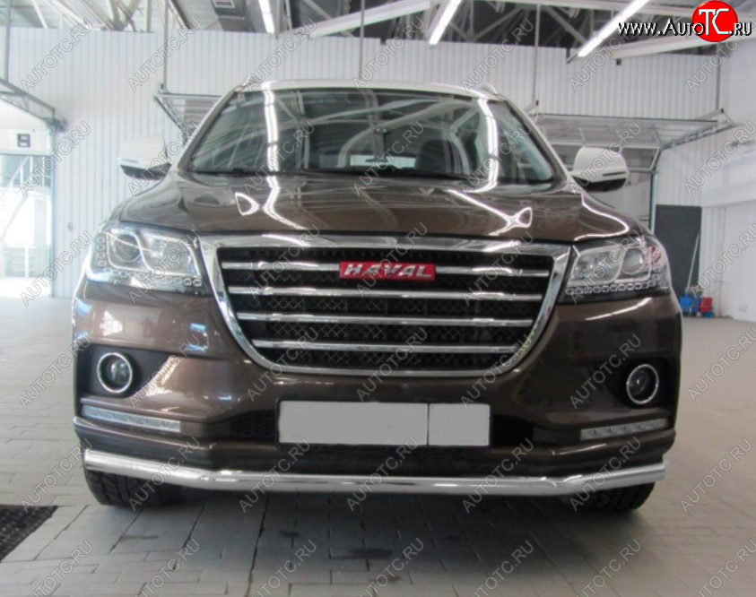 8 999 р. Защита переднего бампера Slitkoff (Ø 57 мм). Haval H2 (2014-2021) (Сталь с полимерным покрытием. Цвет: серебристый)  с доставкой в г. Таганрог