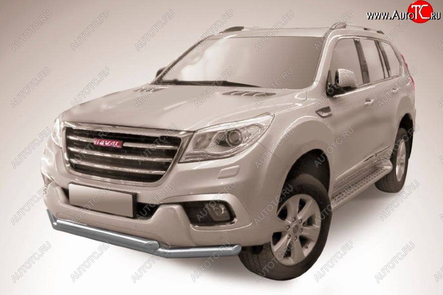 9 999 р. Защита переднего бампера Slitkoff (Ø 57+Ø 57, двойная).  Haval H9 (2017-2019) 1-ый рестайлинг (Сталь с полимерным покрытием. Цвет: серебристый)  с доставкой в г. Таганрог