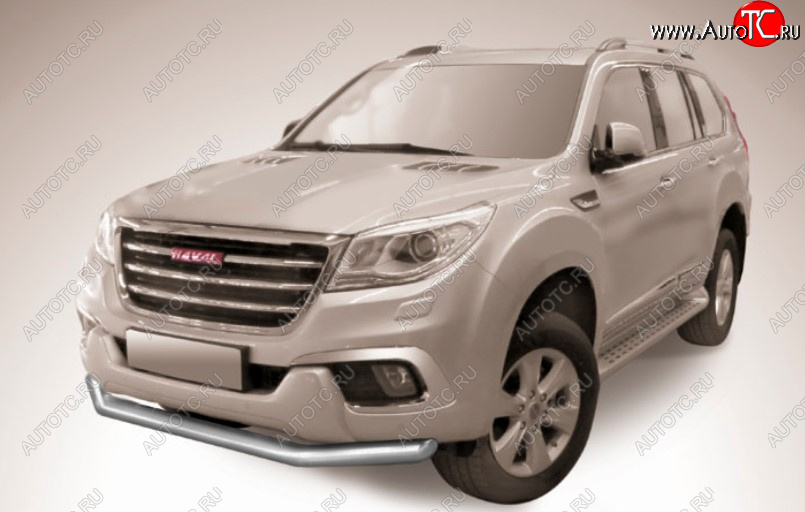 11 249 р. Защита переднего бампера Slitkoff (Ø 76 мм).  Haval H9 (2017-2019) 1-ый рестайлинг (Сталь с полимерным покрытием. Цвет: серебристый)  с доставкой в г. Таганрог